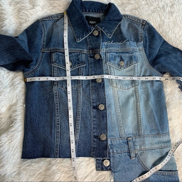 Hudson Spliced Denim Trucker Grunge Patchwork Jacket Size Small Blue Denim Wash - Picture 7 of 11